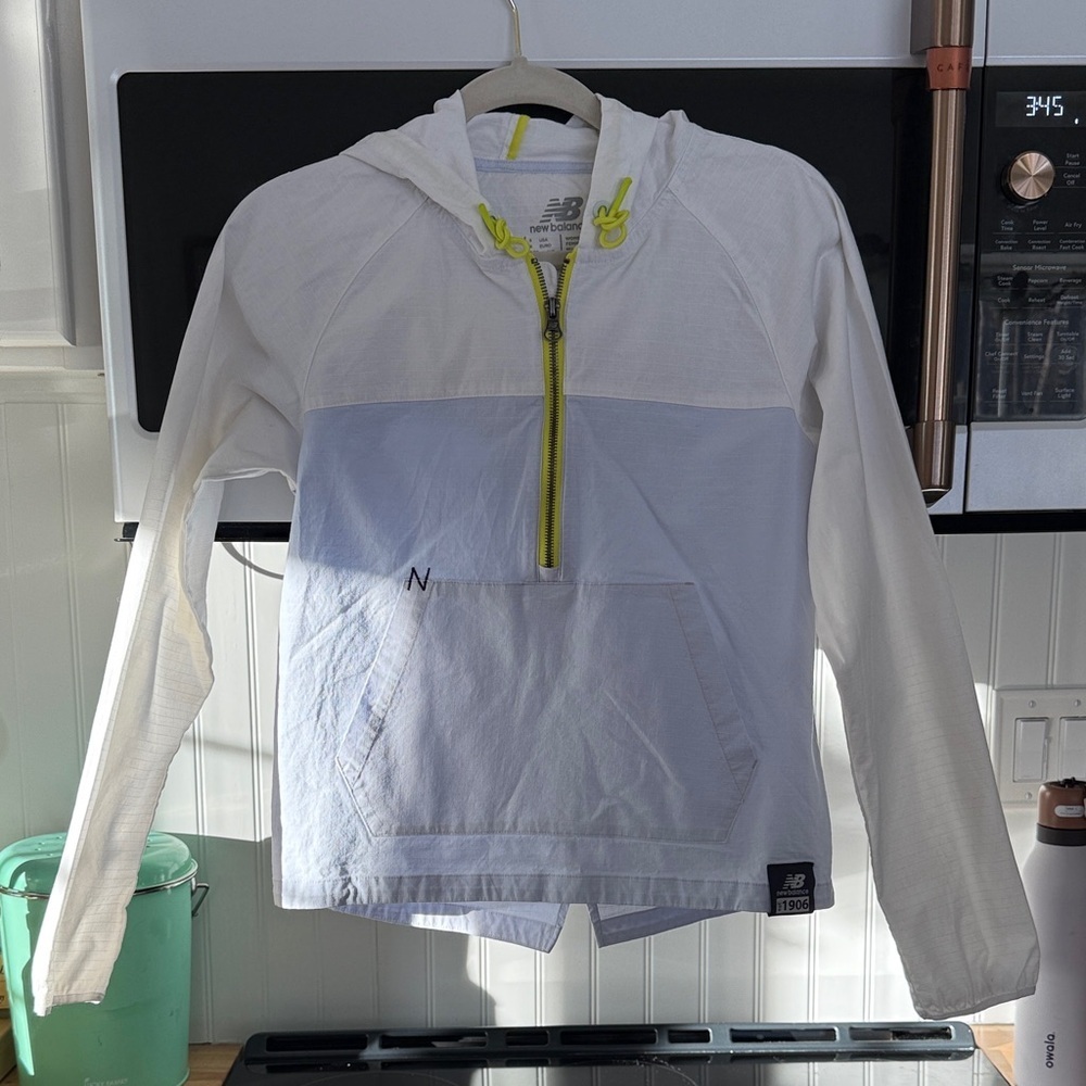 New Balance White and Light Blue Half-Zip Hoodie